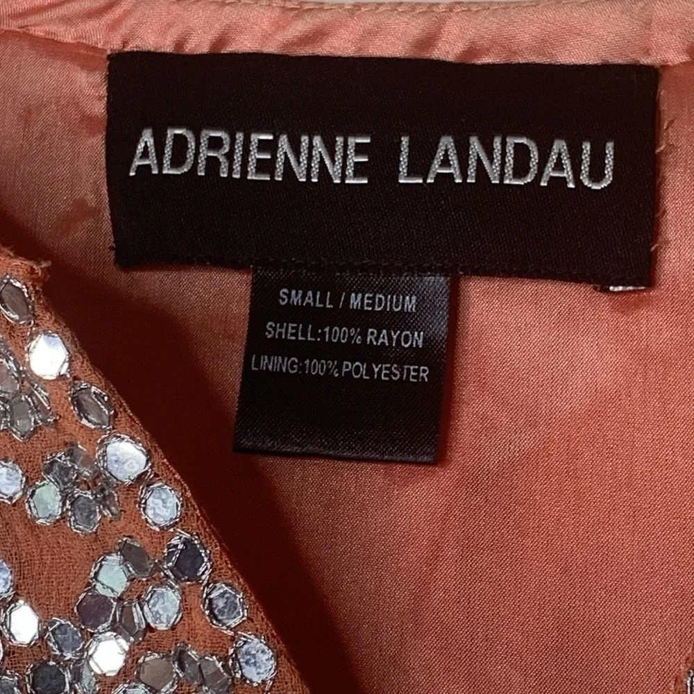Adrienne Landau | Vintage Peach Sequin Lined Sheer Bell Sleeve Kaftan Dress S/M